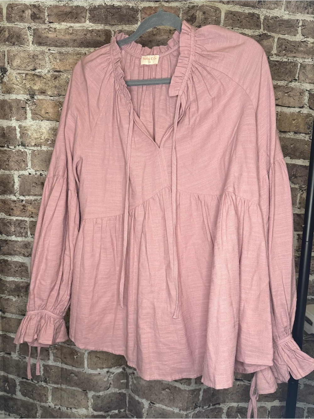 Boho Ruffle Tie-Neck Tunic in Dusty Rose